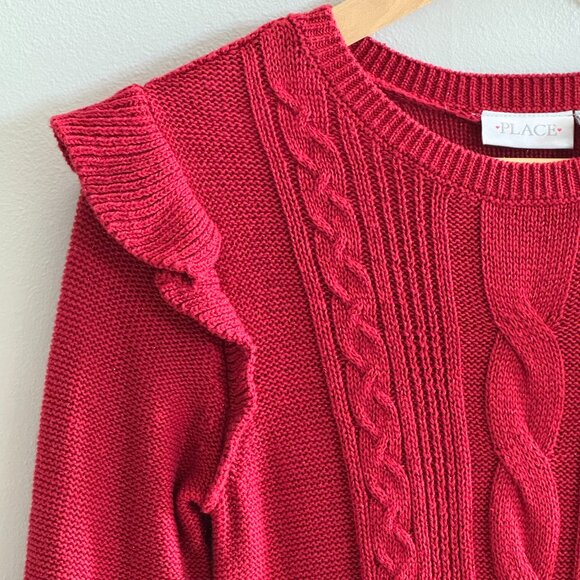The Children’s Place Girls Cable Knit Ruffle Sweater Dress, Classic Red, XXL(16) - Picture 4 of 8